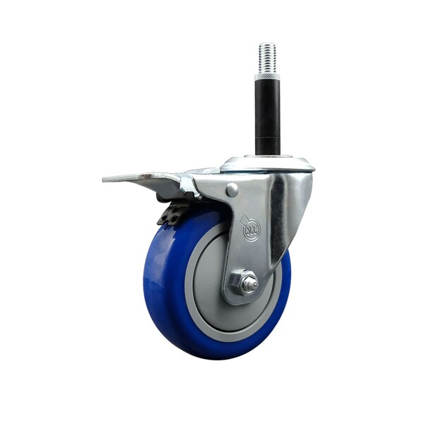 4'' Blue Poly Swivel 3/4'' Expanding Stem Caster Total Lock Brake